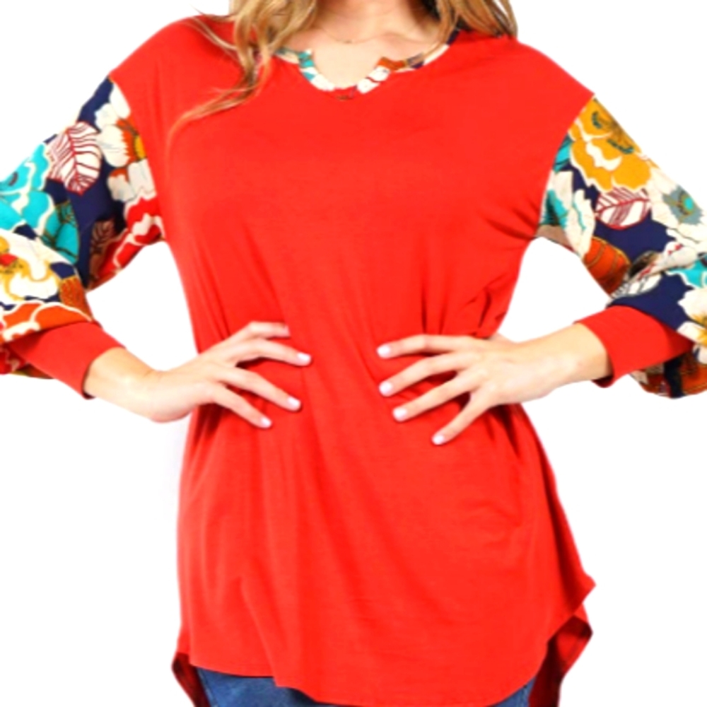 Notch Neck Bishop Sleeve Top